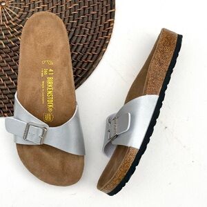 Birkenstock Womens Sandals Madrid Silver Metallic Leather Classic Size 41 10